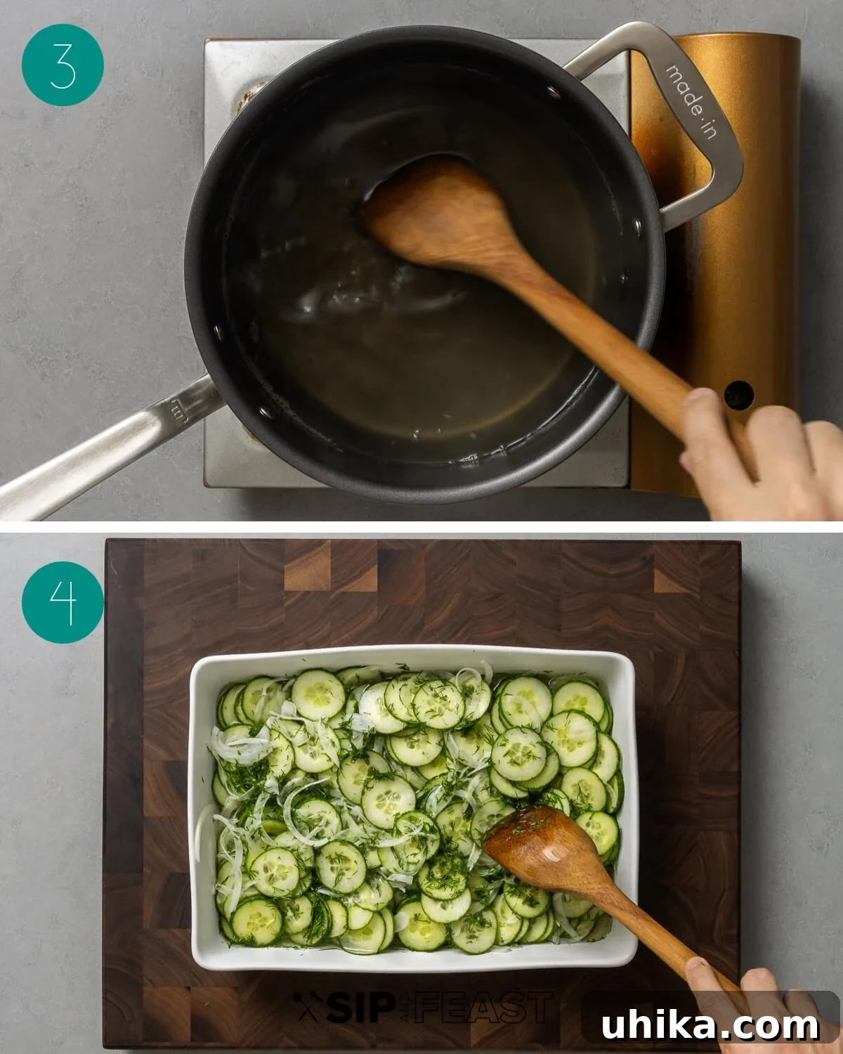 Crisp Cucumber Cool-down 5 Recipe process shot collage group number two showing brine preparation.