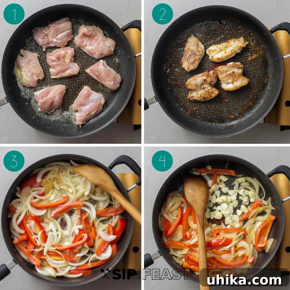 Rustic Chicken Cacciatore Pasta 5 Chicken cacciatore pasta recipe process shot collage group number one.