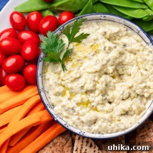 Baba ganoush recipe featured image, ready to be served.