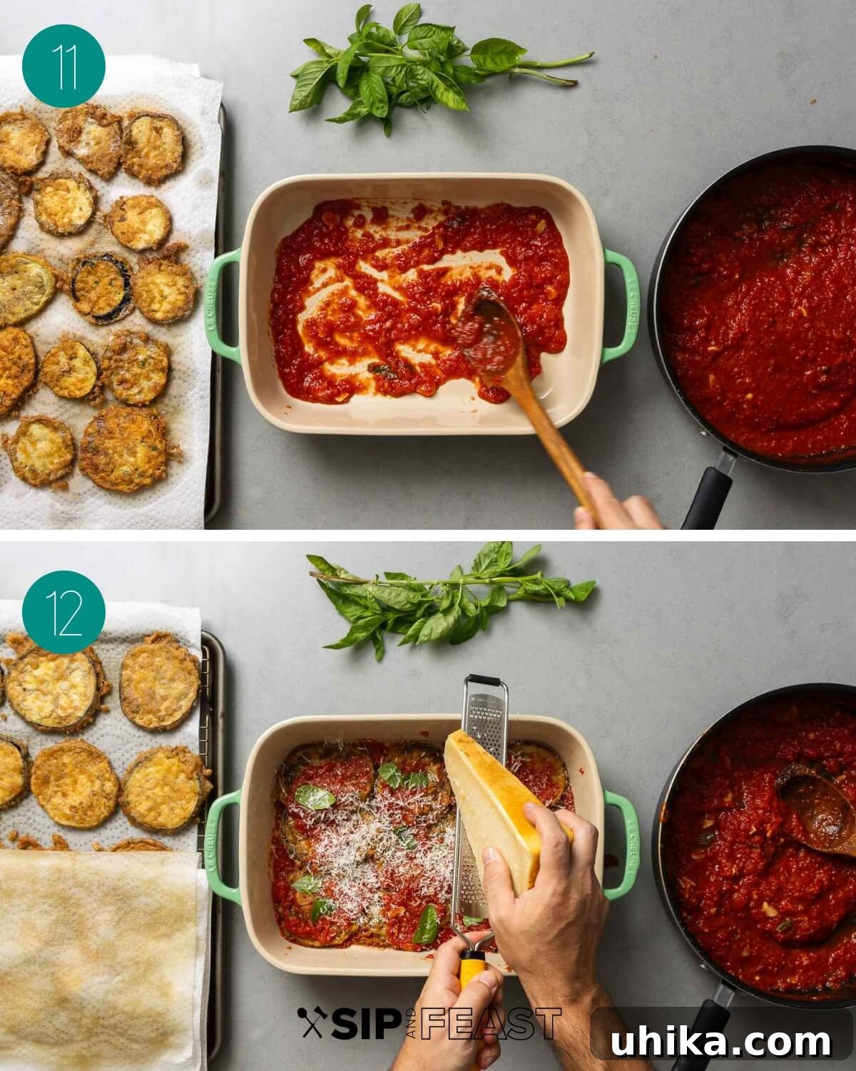 Golden Baked Eggplant Parmesan 7 Recipe process shot collage group number four.