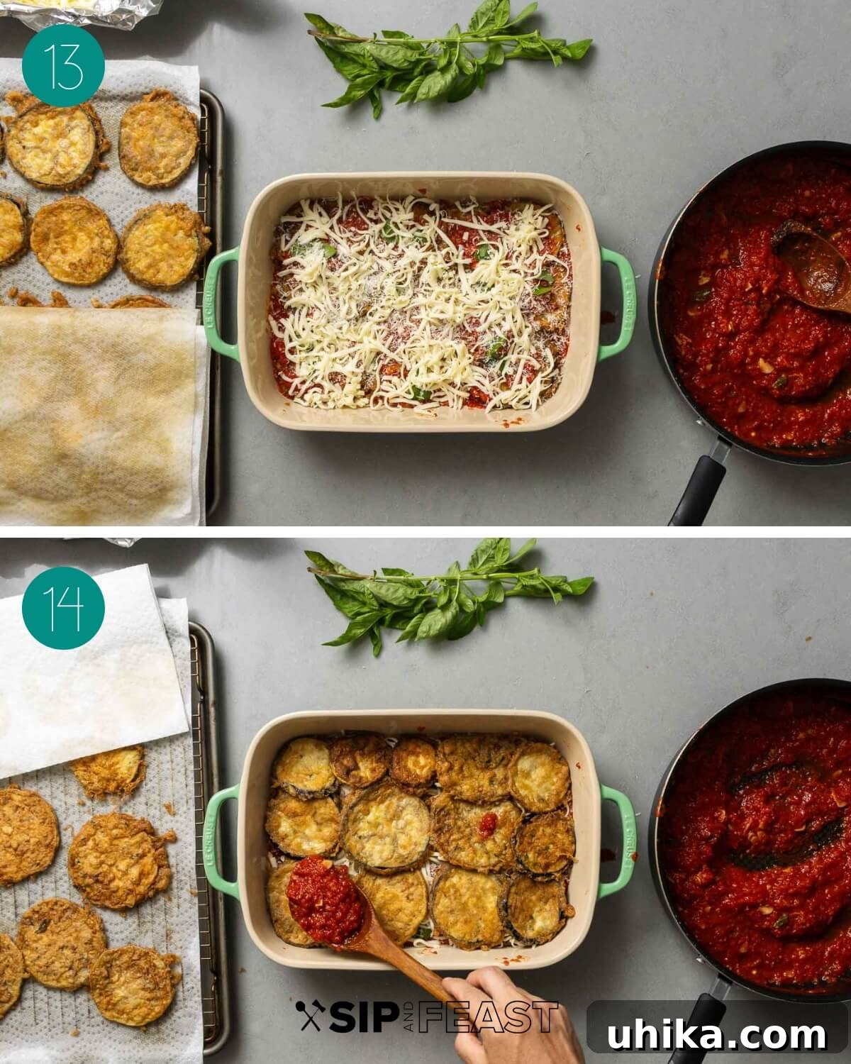 Golden Baked Eggplant Parmesan 8 Recipe process shot collage group number five.