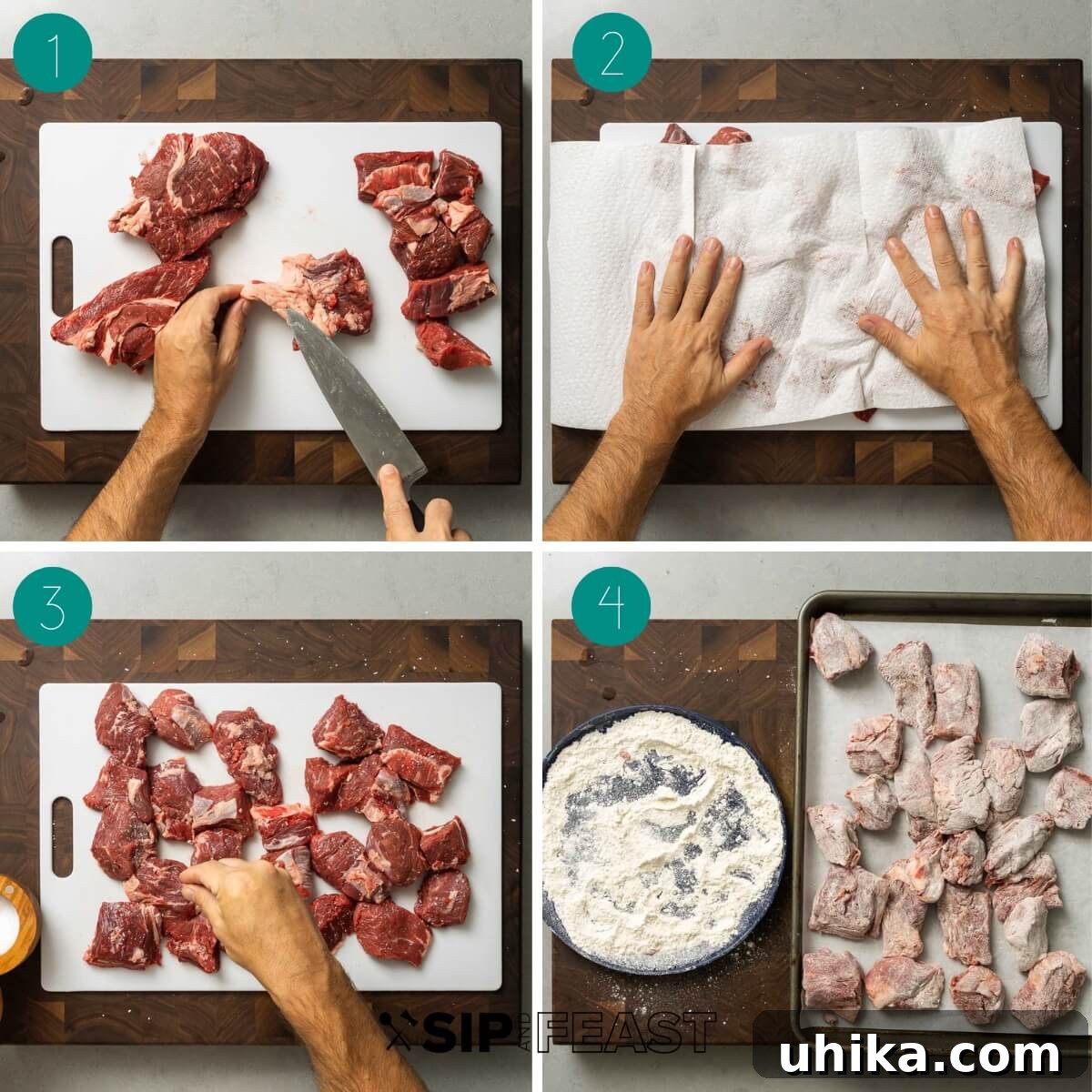 Beef Bourguignon: An Unrivaled Classic Stew 5 Beef Bourguignon recipe process shot collage group number one.