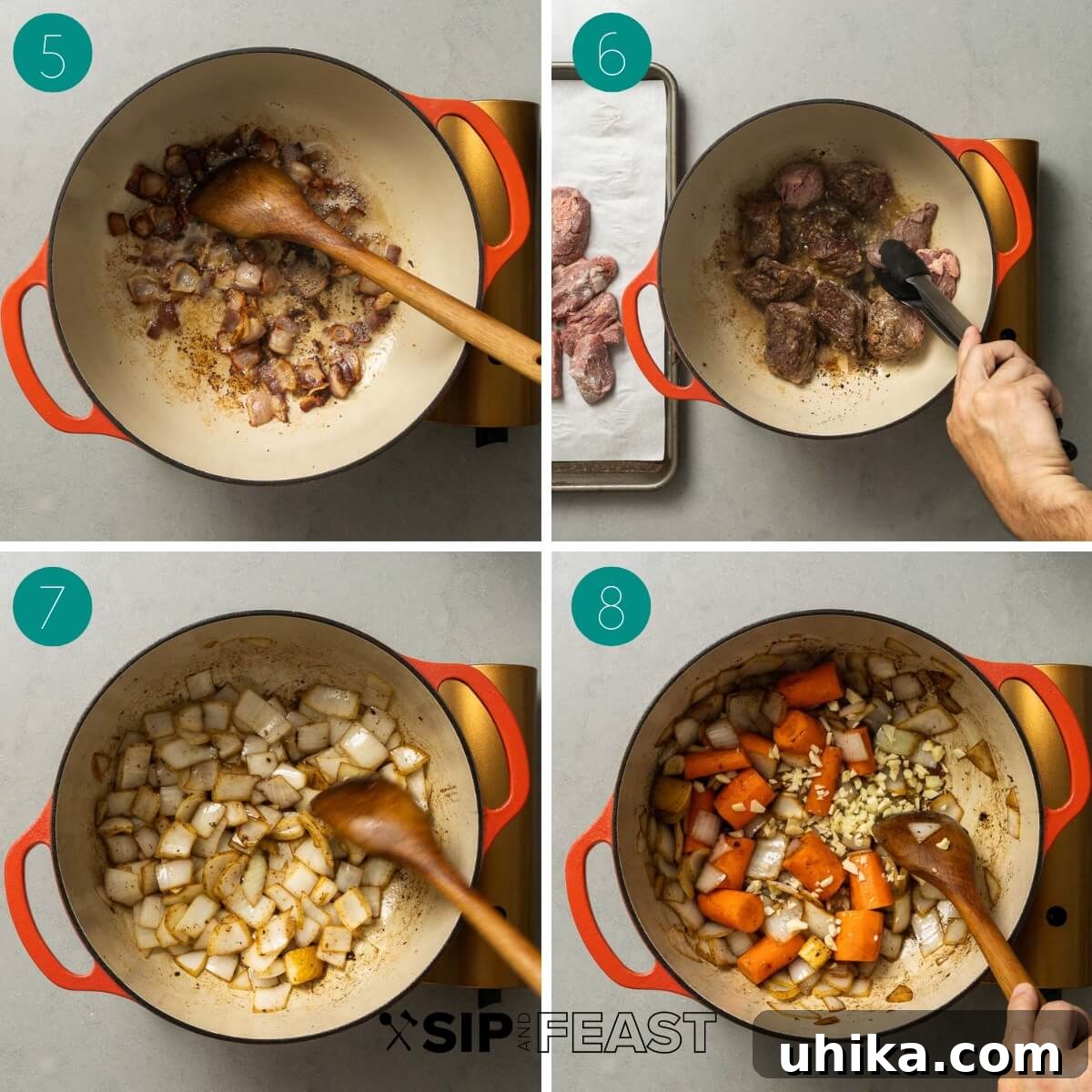 Beef Bourguignon: An Unrivaled Classic Stew 6 Recipe process shot collage group number two.