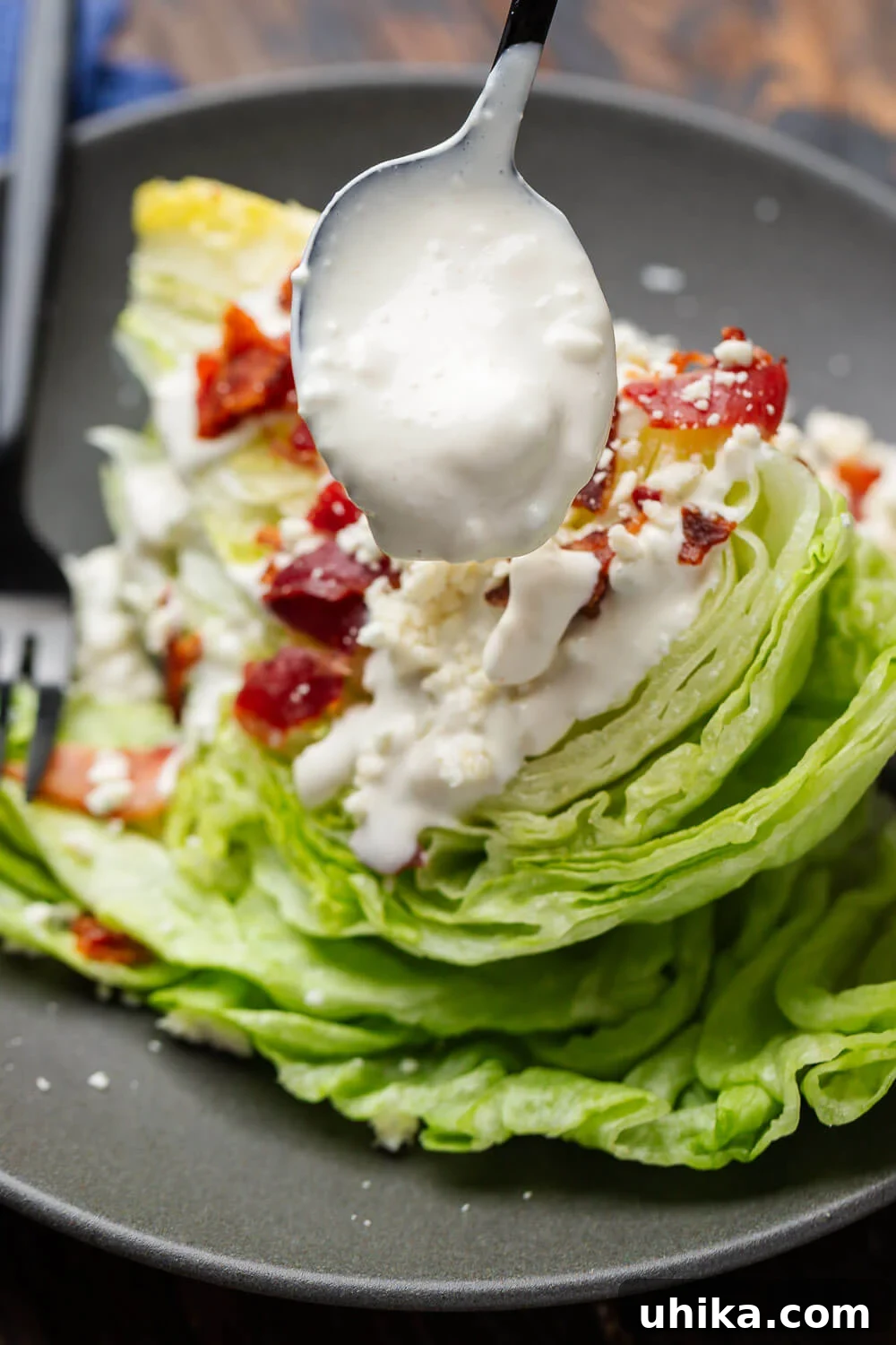 A vibrant close-up of creamy blue cheese dressing, perfectly styled for sharing on Pinterest.