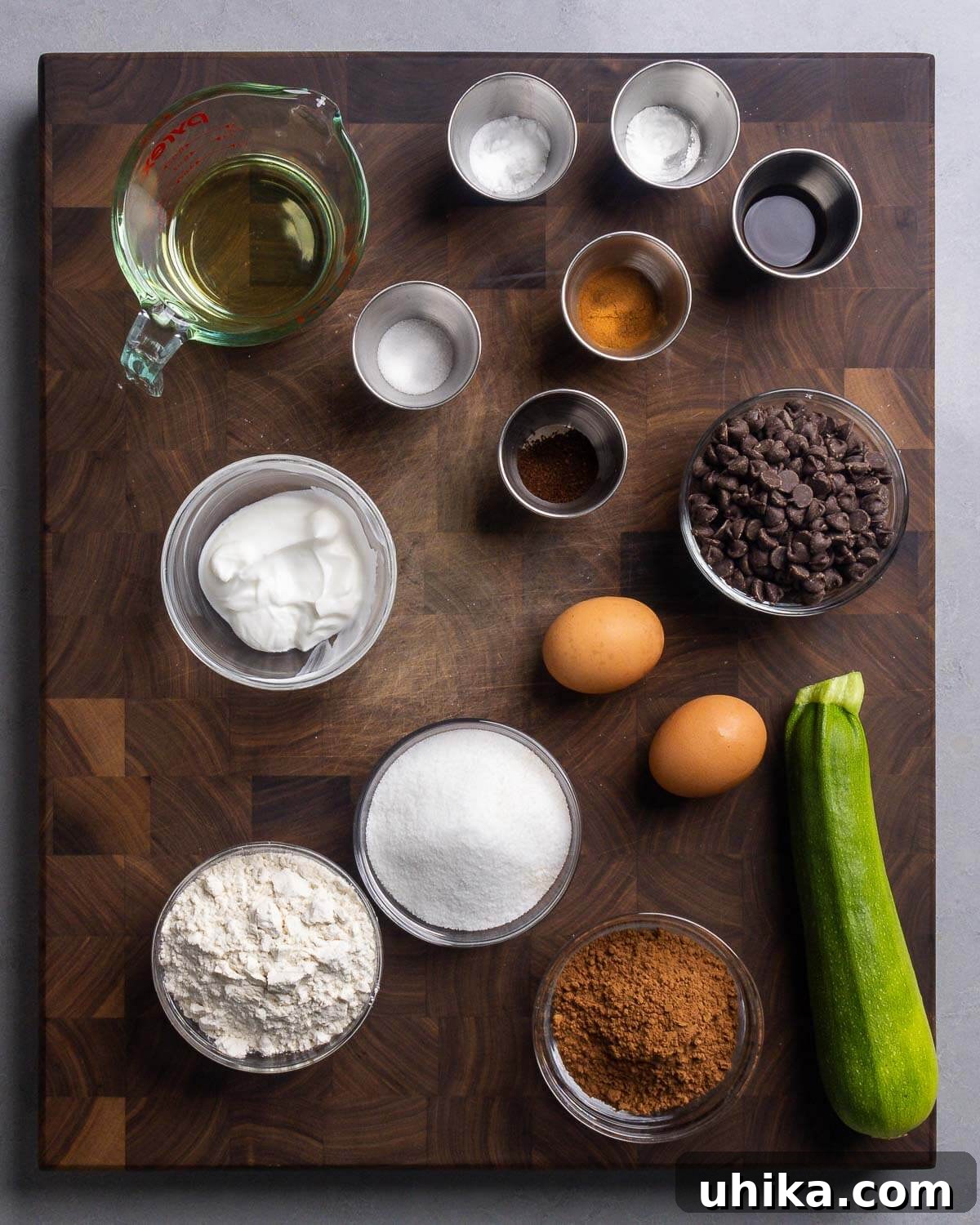Decadent Chocolate Zucchini Loaf 3 Photo of chocolate zucchini bread ingredients.