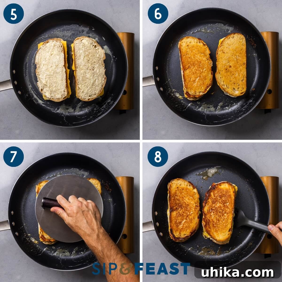 Perfectly Golden Grilled Cheese Indulgence 5 Recipe collage two showing making the grilled cheese in a nonstick pan, achieving a perfect golden crust.