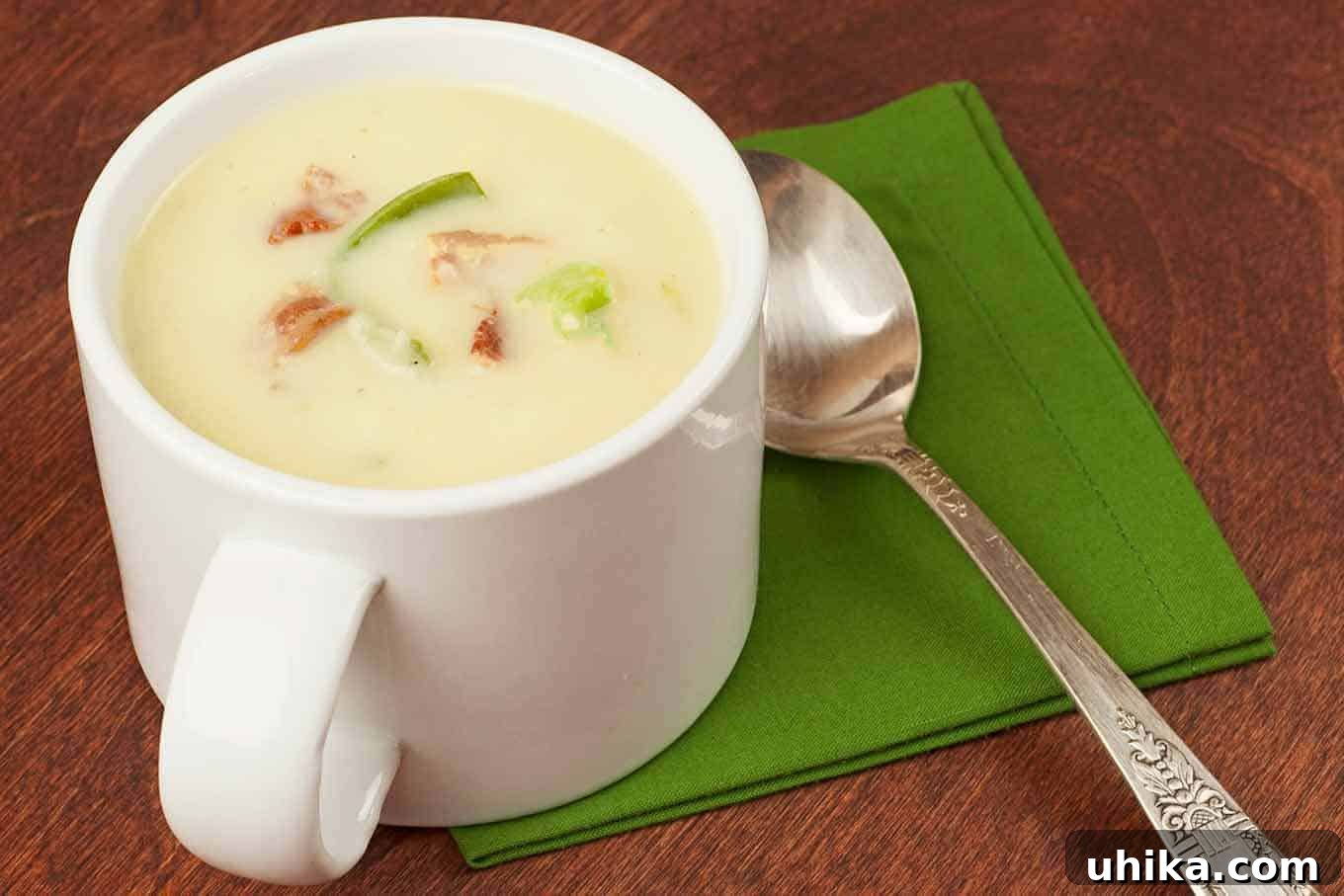 Velvety Cabbage, Leek and Potato Soup 2 Creamy Cabbage, Leek and Potato Soup garnished with bacon and chives