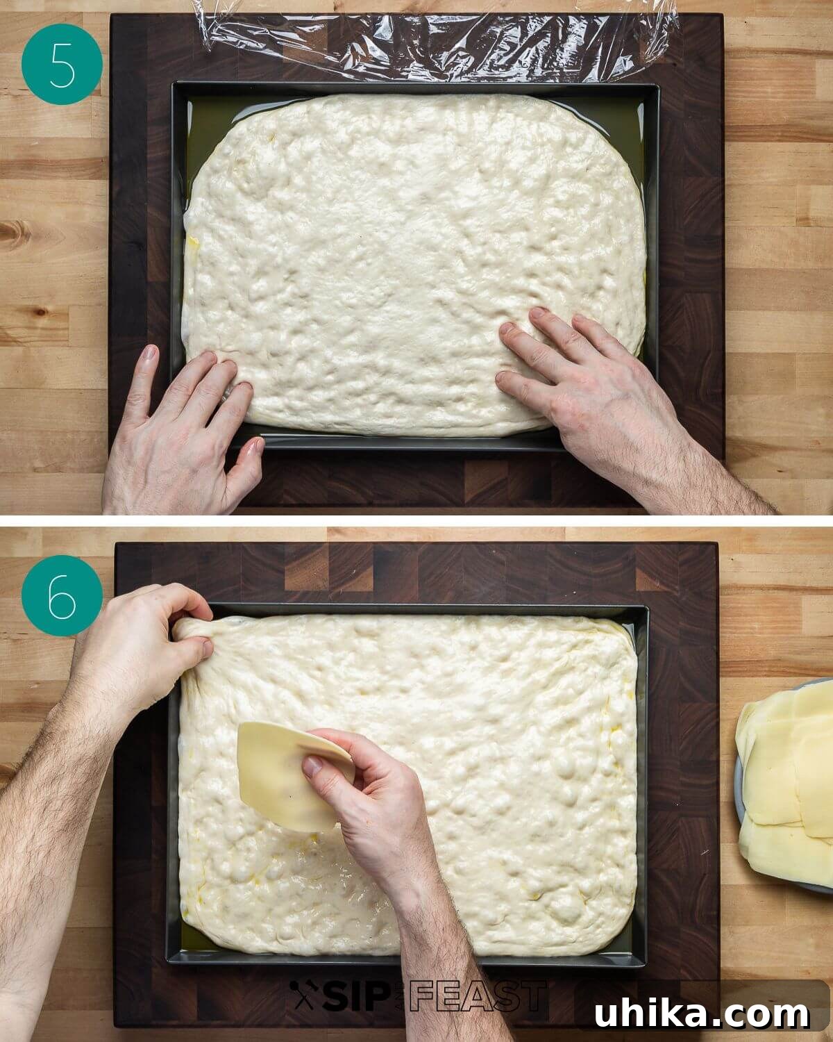 Mediterranean Artichoke Pizza 7 Recipe process shot collage group number three, showing final dough stretch and preheating steps.