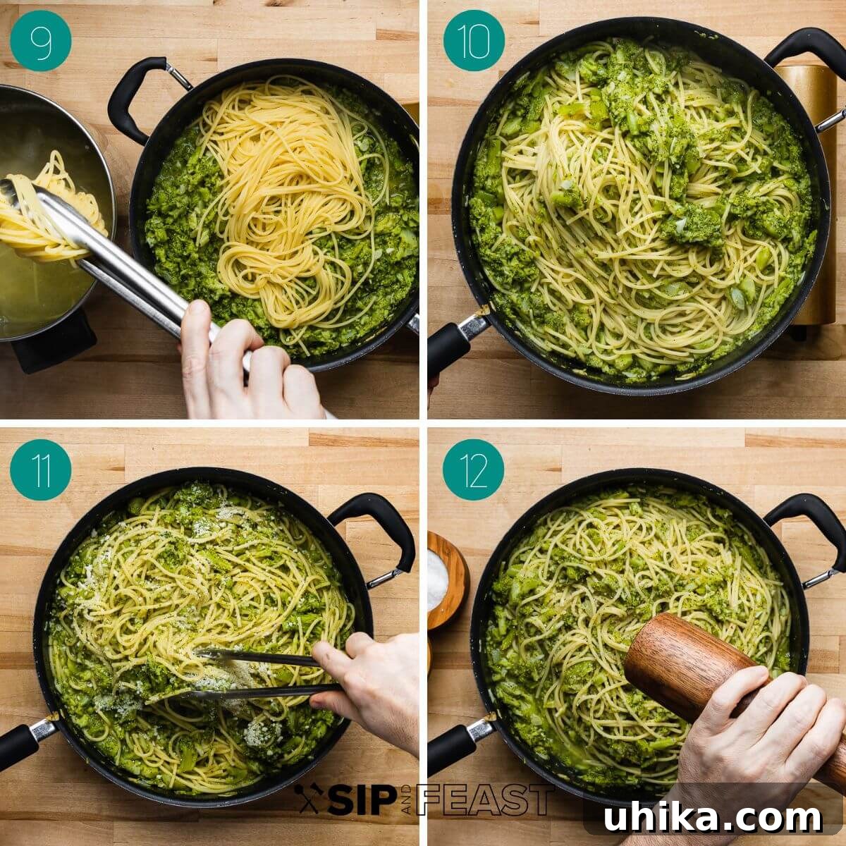 Creamy Broccoli Pasta 6 A black plate showcasing a generous serving of freshly prepared Pasta con Broccoli, ready to be enjoyed.