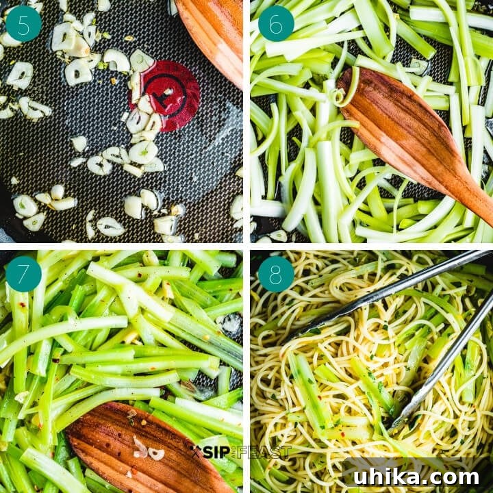 Pasta With Celery - sipandfeast.com #celery #italianpasta #dinner Recipe process shot collage group number two.