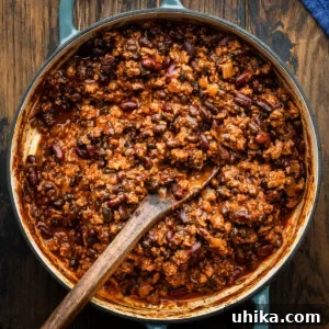 Ultimate Turkey Chili 7 Turkey chili in large blue braiser pot.