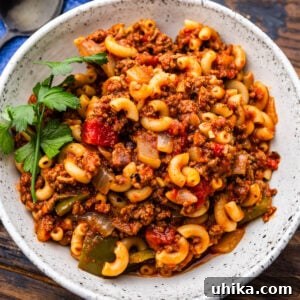 Bowl of American goulash.
