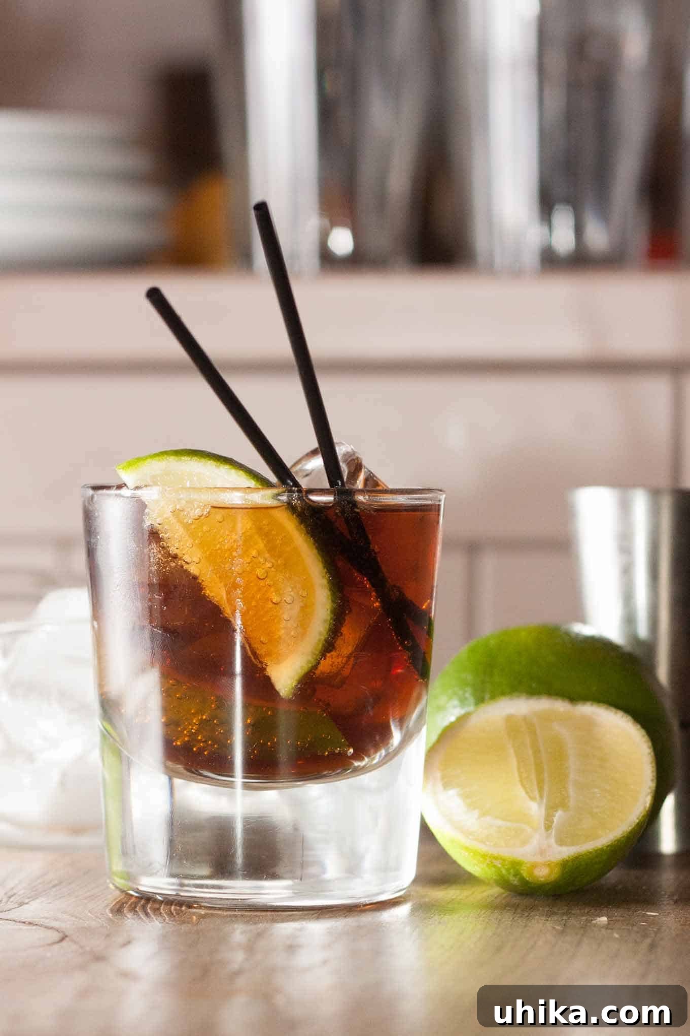 Freedom in a Glass 2 Classic Cuba Libre Cocktail with lime and ice