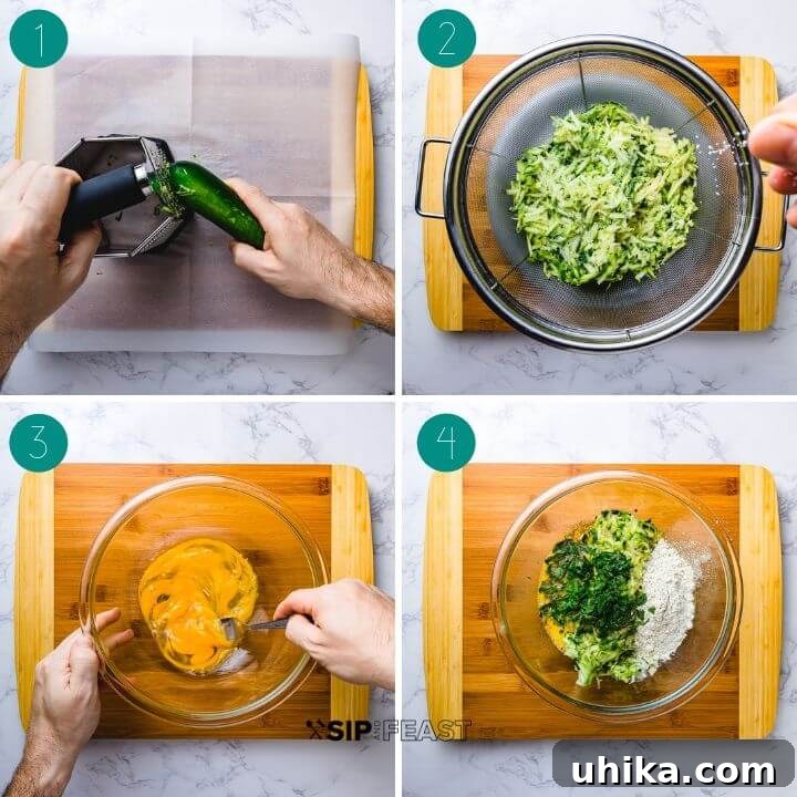 Zucchini Fritters - sipandfeast.com #zucchini #fritters #italian Italian zucchini fritters recipe process shot collage group number one.