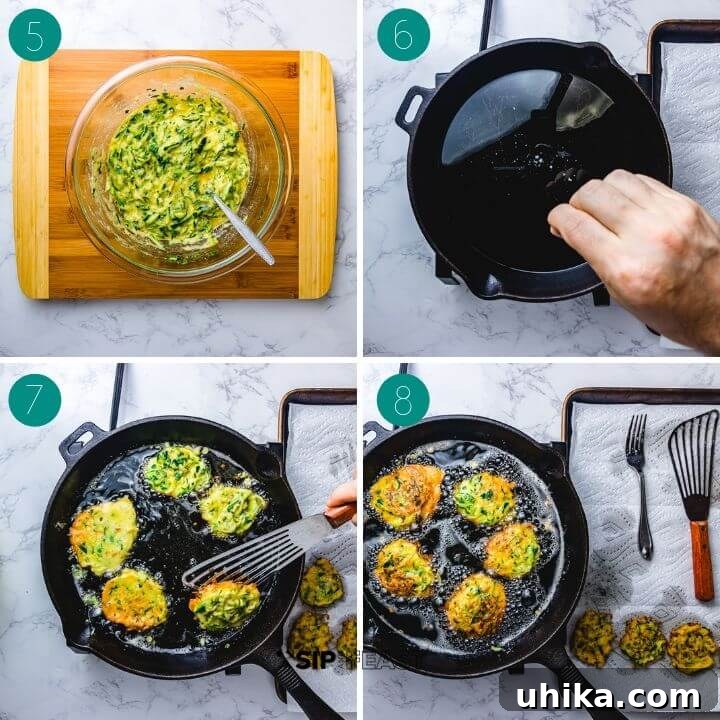 Zucchini Fritters - sipandfeast.com #zucchini #fritters #italian Recipe process shot collage group number two.