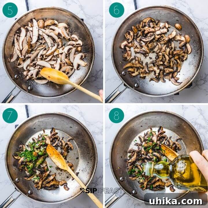Collage number two of sauteed mushrooms recipe.