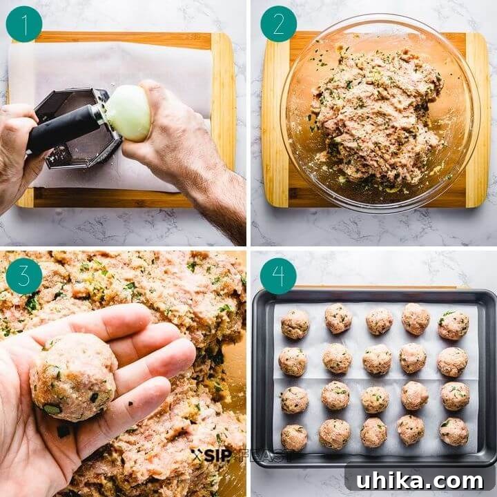 Turkey meatballs recipe process shot collage.