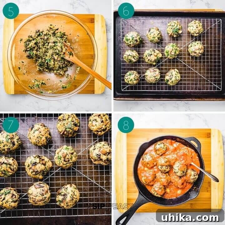 Mushroom Meatball Formation and Baking Process Instructional process shot collage group number two.