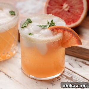 The Minted Classic Paloma 5 Paloma in glass with grapefuit and mint garnish.