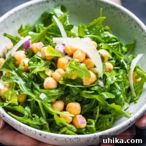 Zesty Lemon Parmesan Chickpea Arugula Salad 7 Chickpea arugula salad featured image.