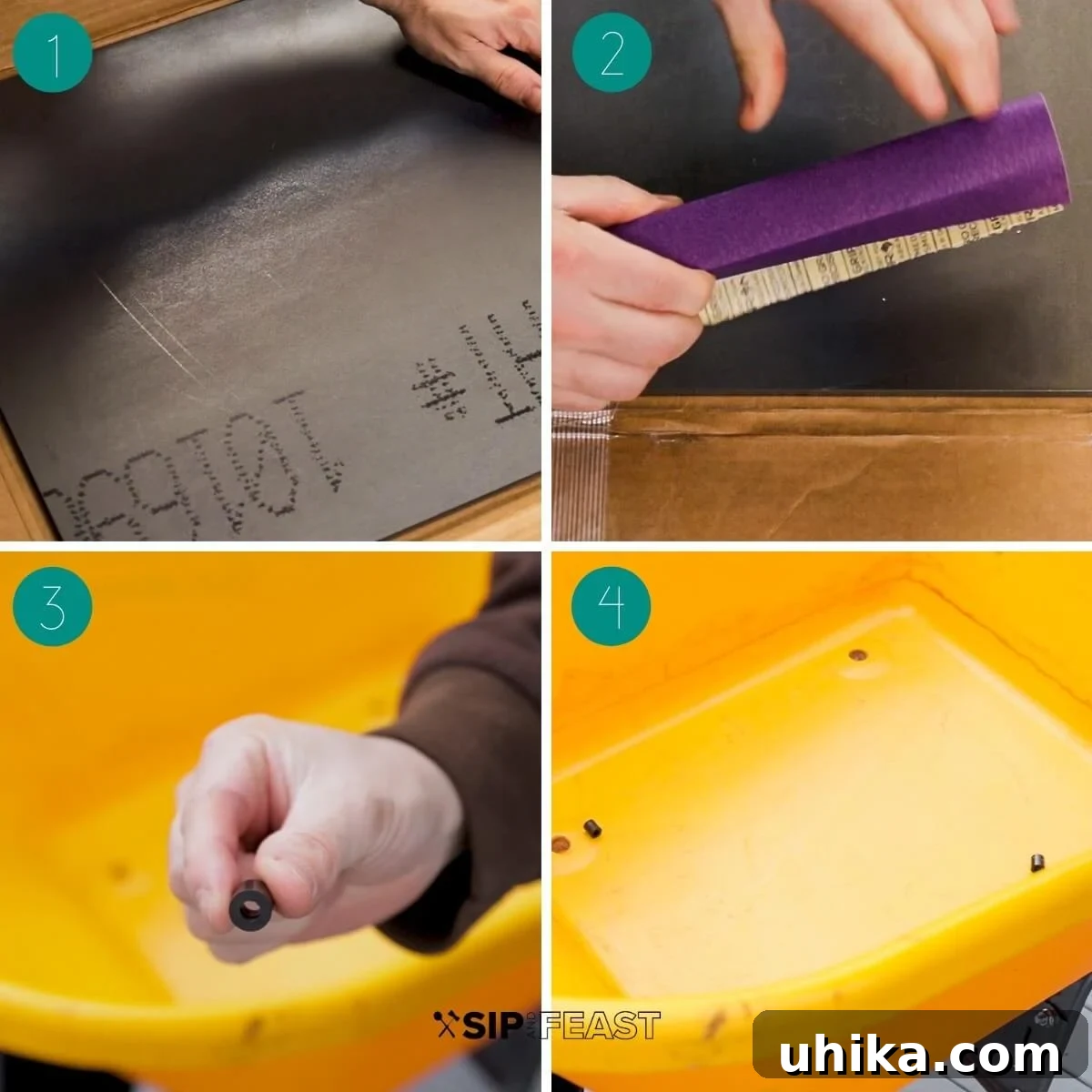 DIY Pizza Steel: Crafting Your Own Perfect Crusts 3 Collage of process shots showing the initial steps of DIY baking steel preparation, including sanding edges.