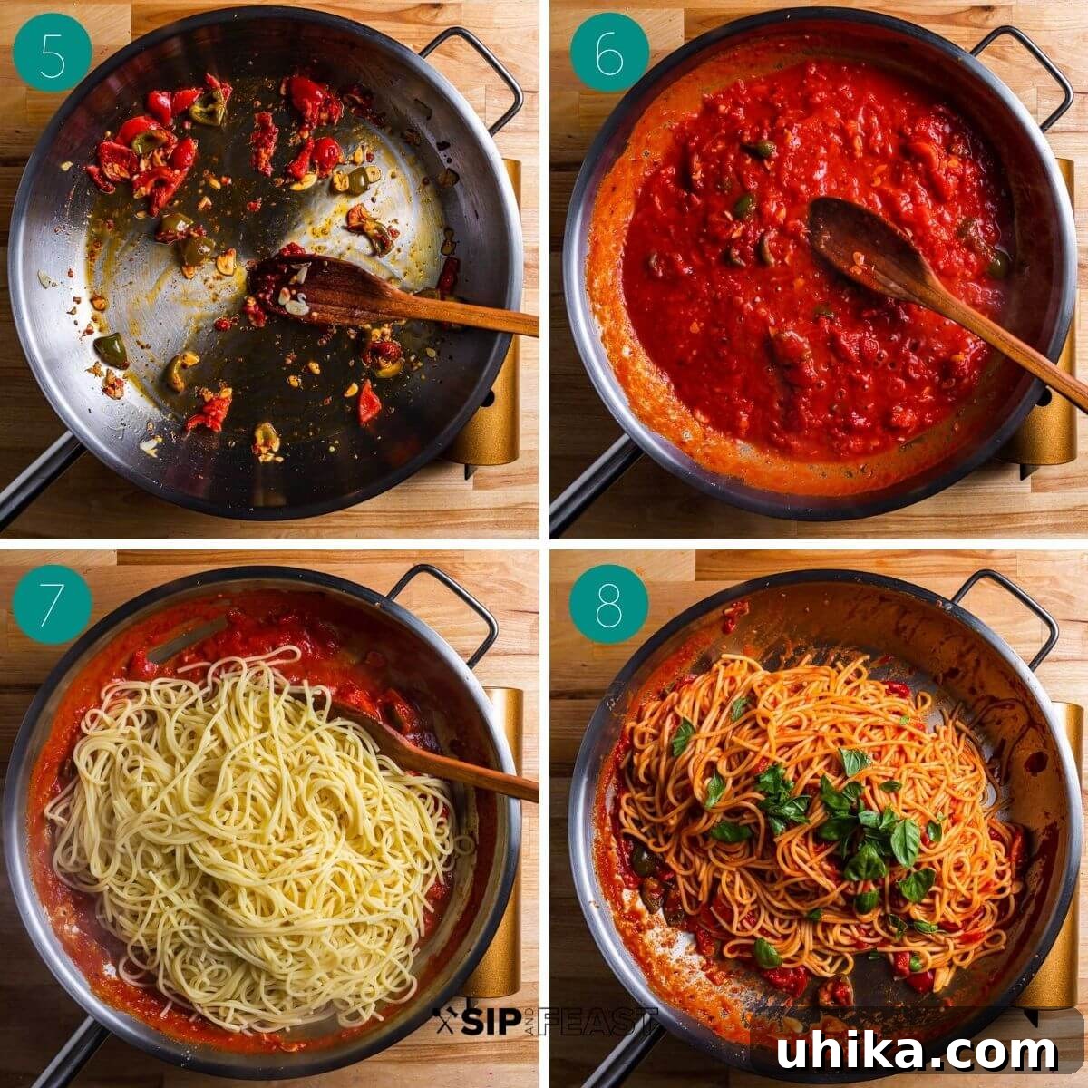 Fiery Tomato Spaghetti 5 Recipe process shot collage group number two.