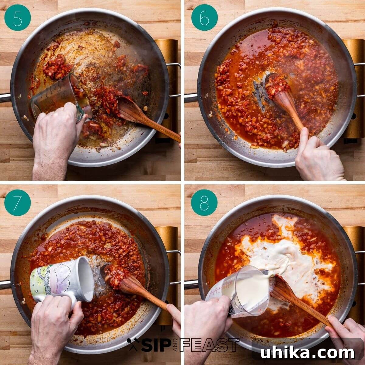 Brandy-Infused Mushroom Cream Spaghetti 5 Recipe process shot collage group number two.