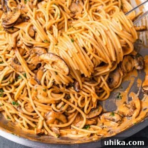 Brandy-Infused Mushroom Cream Spaghetti 8 Brandy mushroom cream sauce spaghetti featured image.