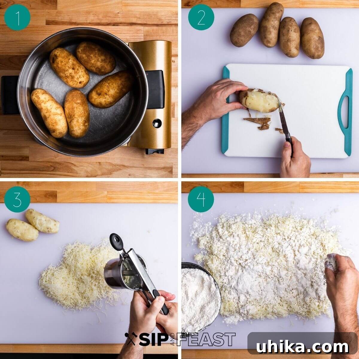 Perfect Potato Pillows 4 Homemade potato gnocchi recipe process shot collage group number one.