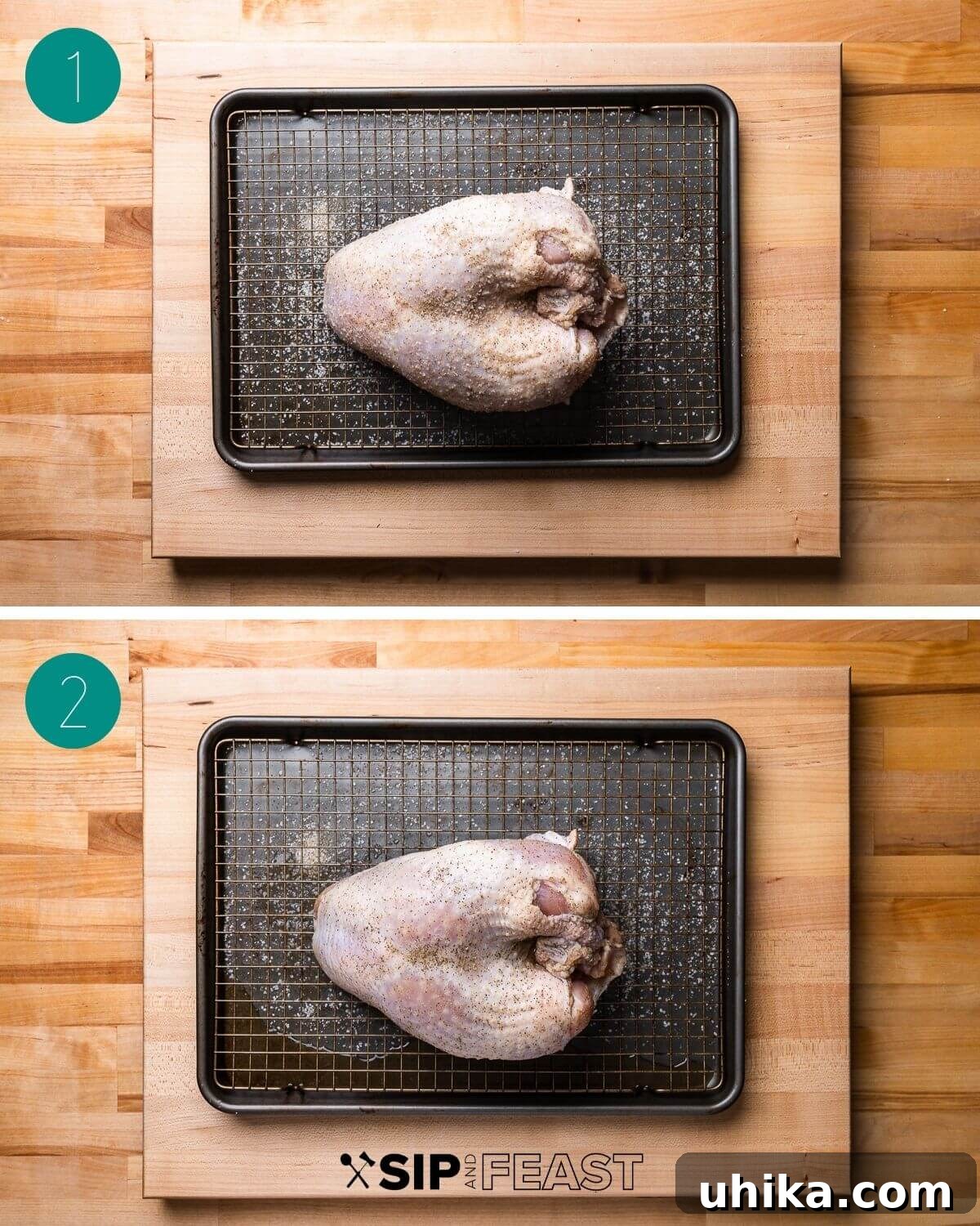 Succulent Dry Brined Turkey Breast 4 Dry brined turkey breast recipe process shot collage group number one.