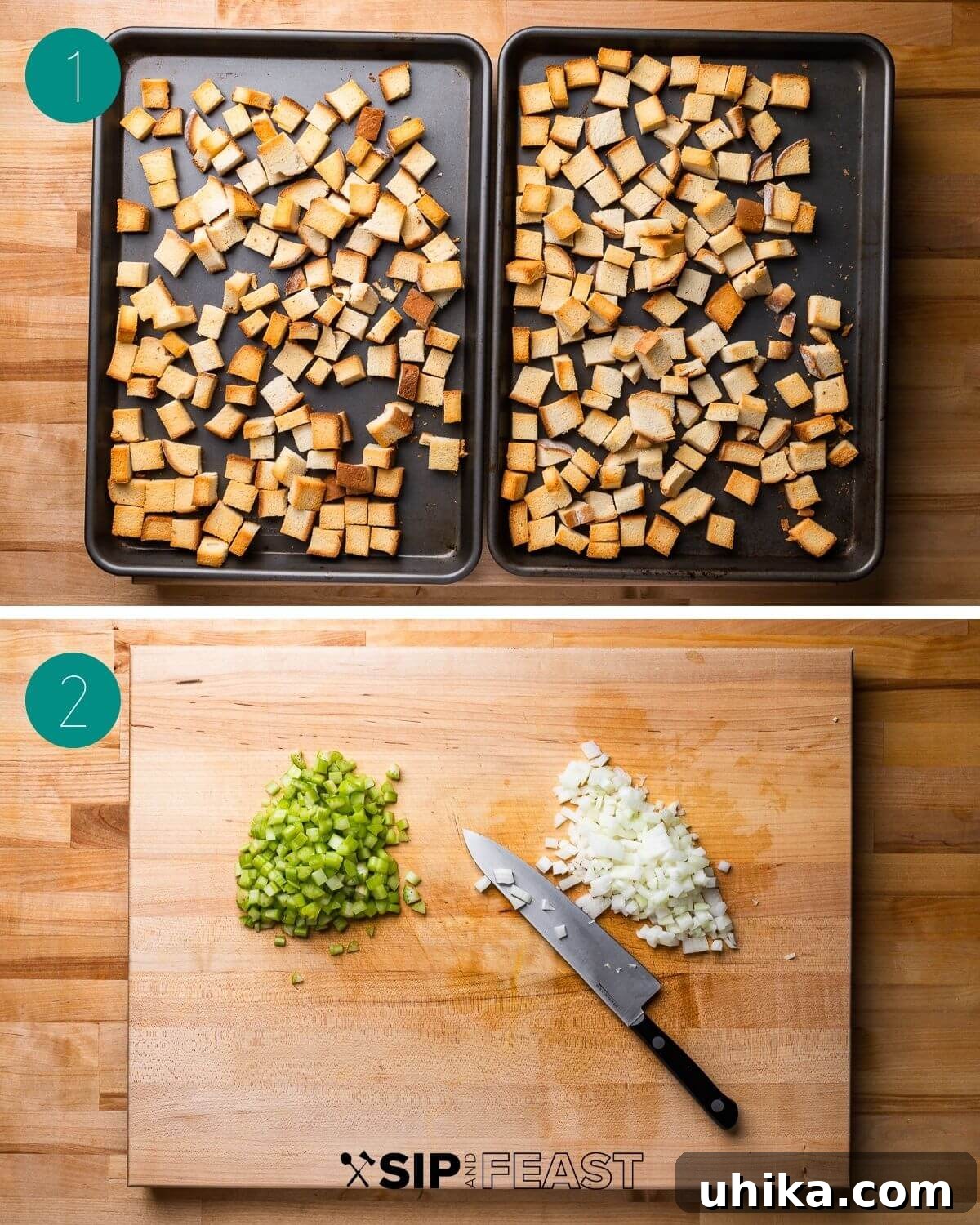 Parmesan-Infused Italian Sausage Stuffing 4 Italian sausage stuffing with parmesan recipe process shot collage group number one.