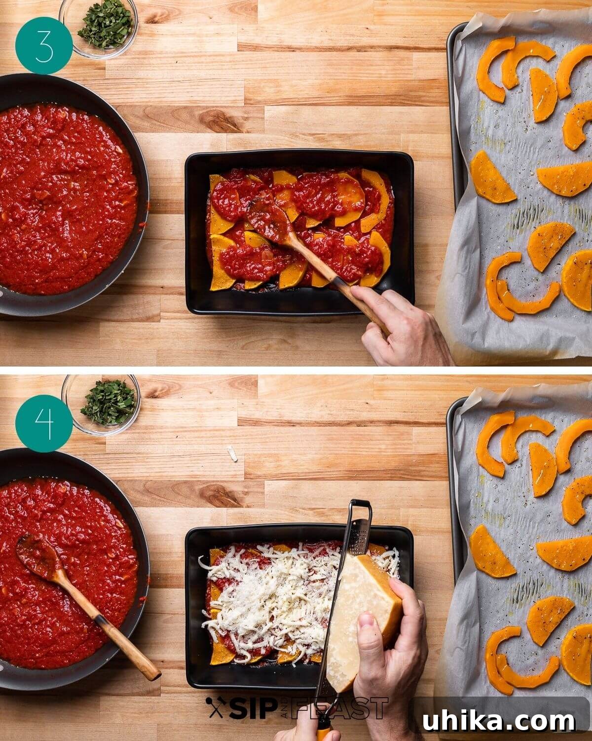 Autumn Squash Parmesan Bake 6 Recipe process shot collage group number two.