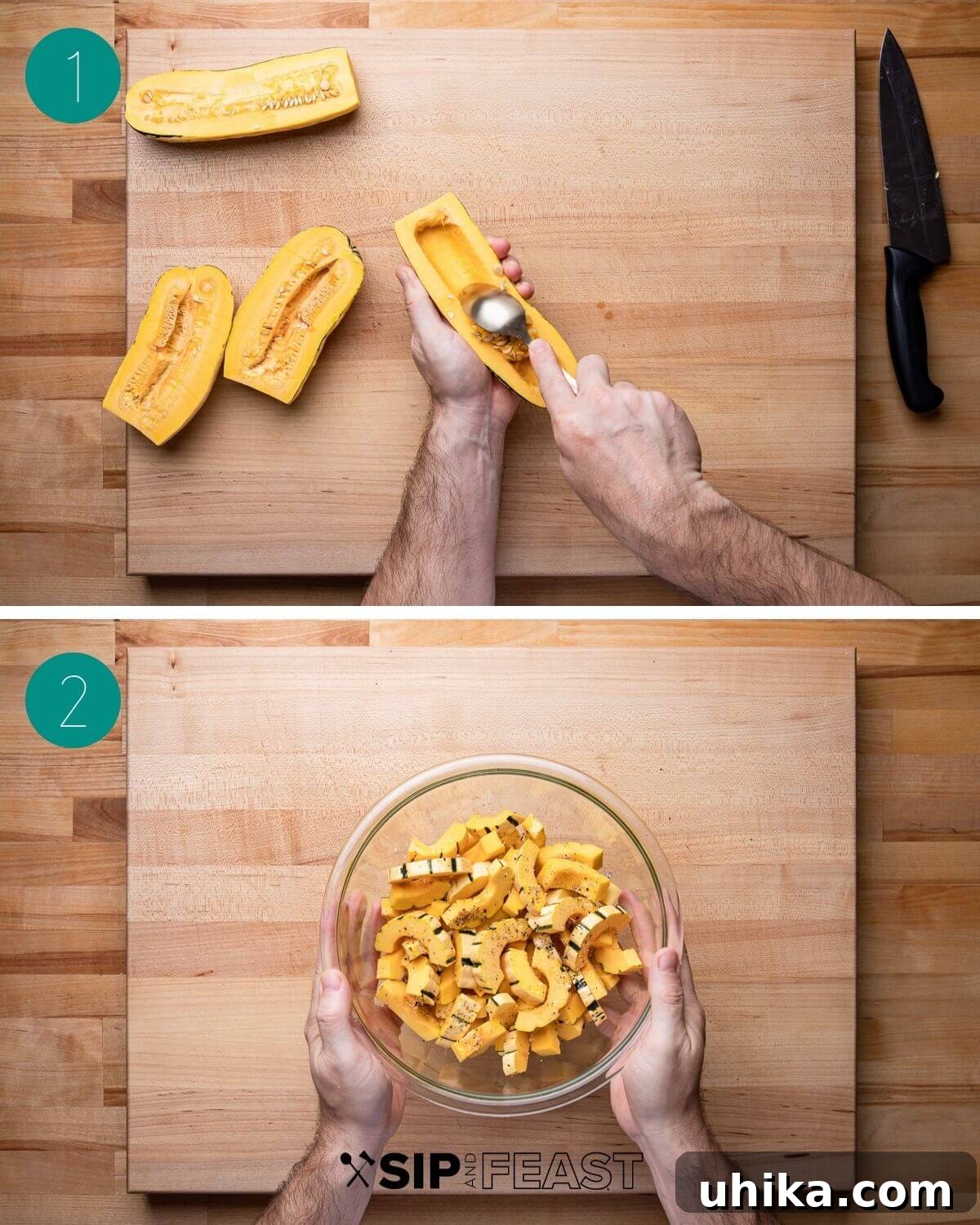 Delicata squash pasta recipe process shot collage group number one.
