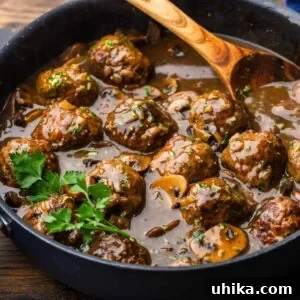 Marsala Meatballs with Creamy Mushroom Sauce 7 Pan with marsala meatballs.