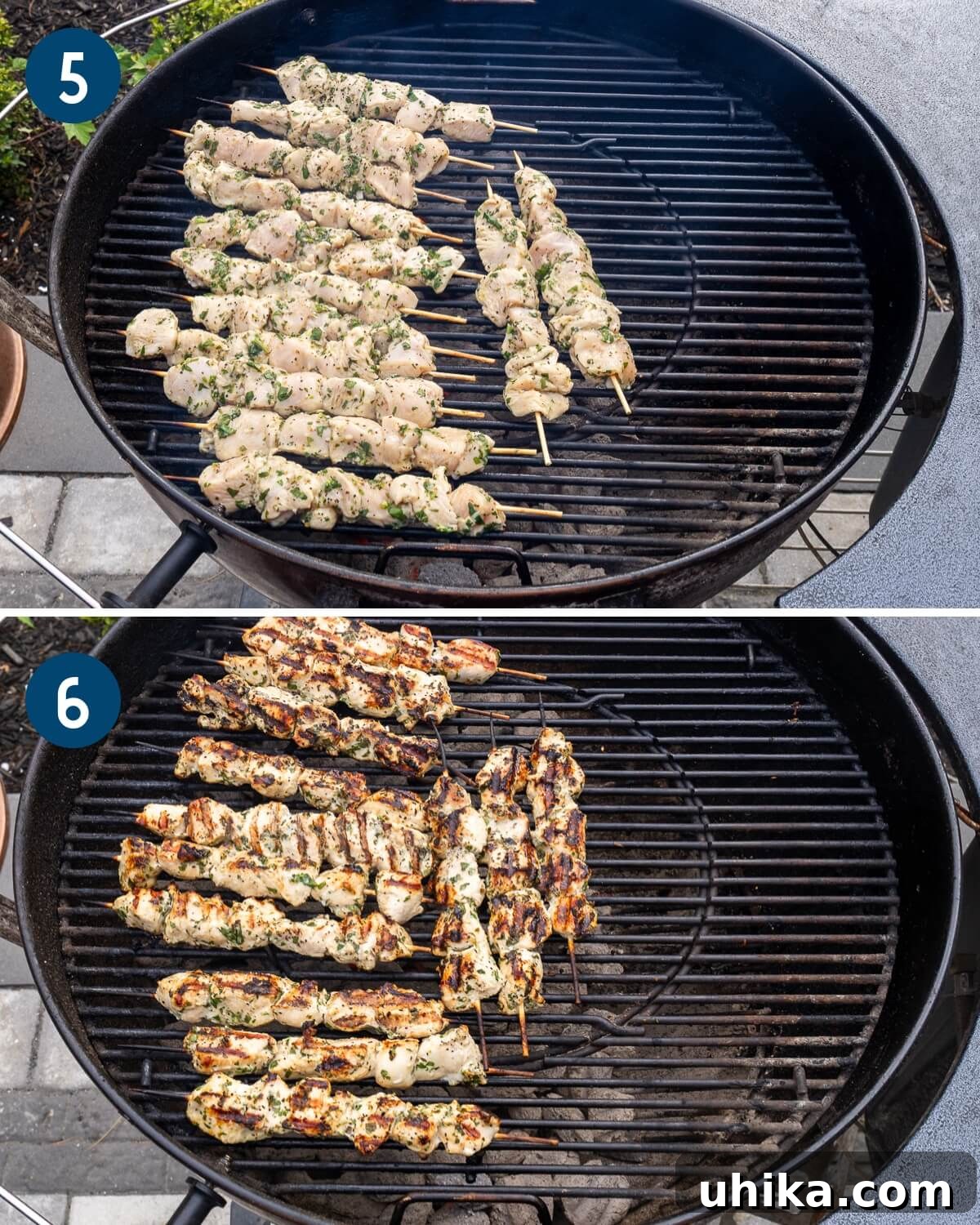 Chicken Spiedies Recipe: Tangy Italian-Marinated Grilled Sandwich 6 Collage two showing grilling the chicken spiedies.