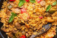 One-Pan Sausage and Peppers with Herbed Orzo