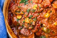 Mediterranean Braised Steak with Capers, Olives and Peppers